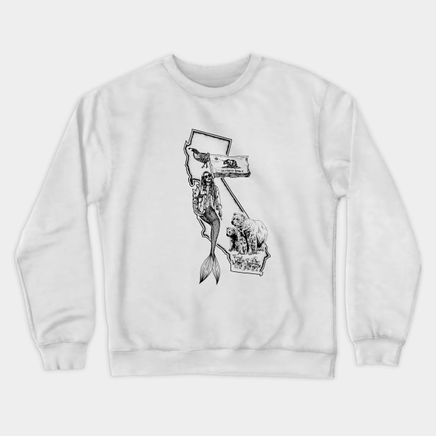 California Mermaid Crewneck Sweatshirt by Elizabeth Weglein Art